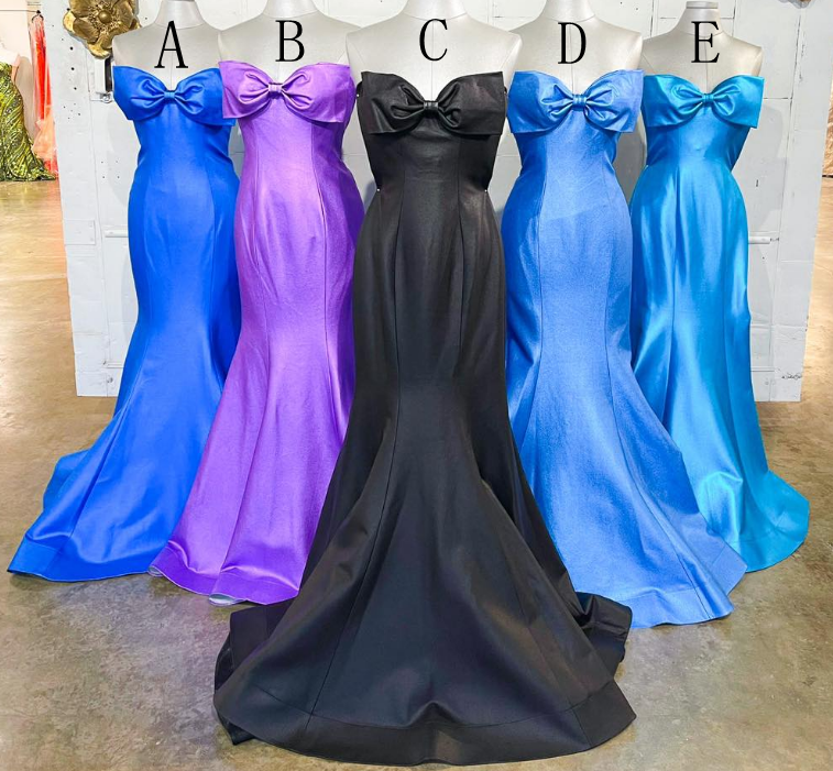 Strapless Mermaid Long Prom Dresses with a Neckline Bow