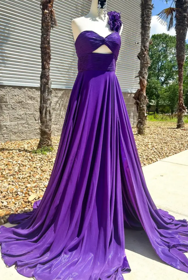 One Shoulder Long Prom Dresses with Keyhole