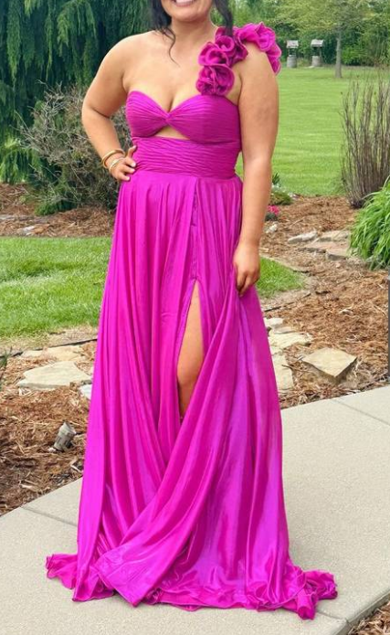 One Shoulder Long Prom Dresses with Keyhole