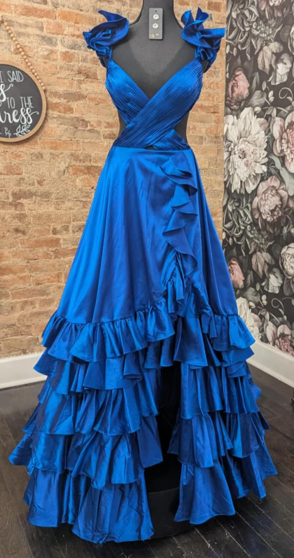 Royal Blue Long Prom Dresses with Ruffle Skirt