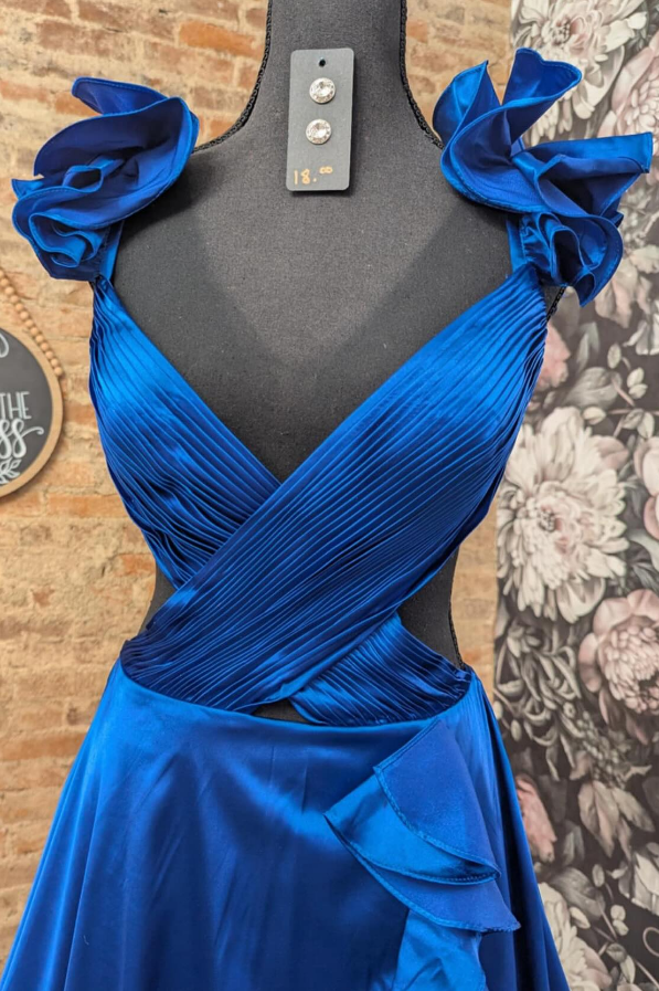 Royal Blue Long Prom Dresses with Ruffle Skirt