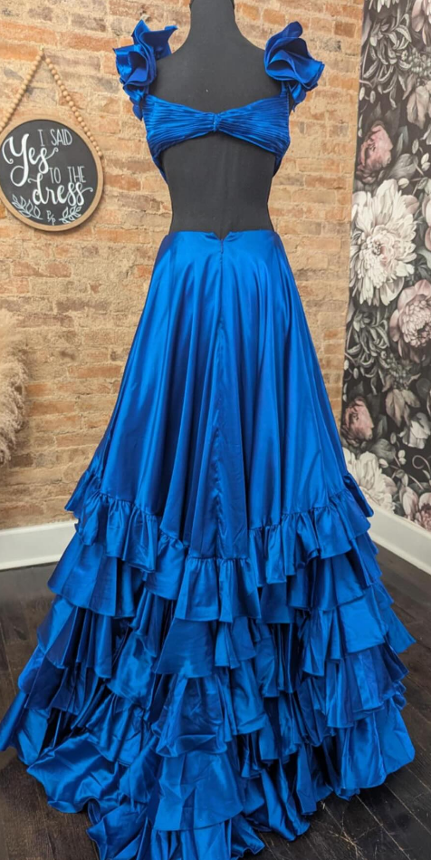 Royal Blue Long Prom Dresses with Ruffle Skirt