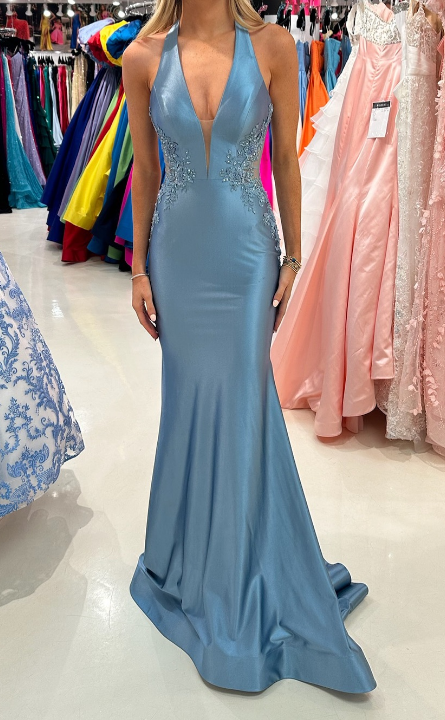 V-neck Mermaid Long Prom Dress with Appliques and Beading