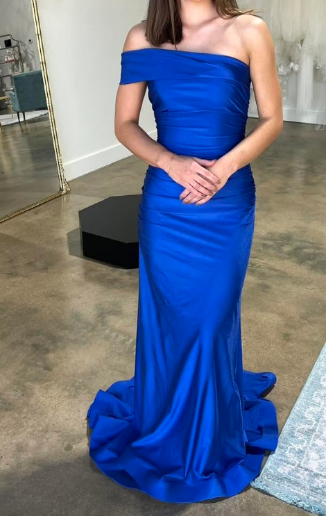 One Shoulder Royal Blue Mermaid Long Prom Dress