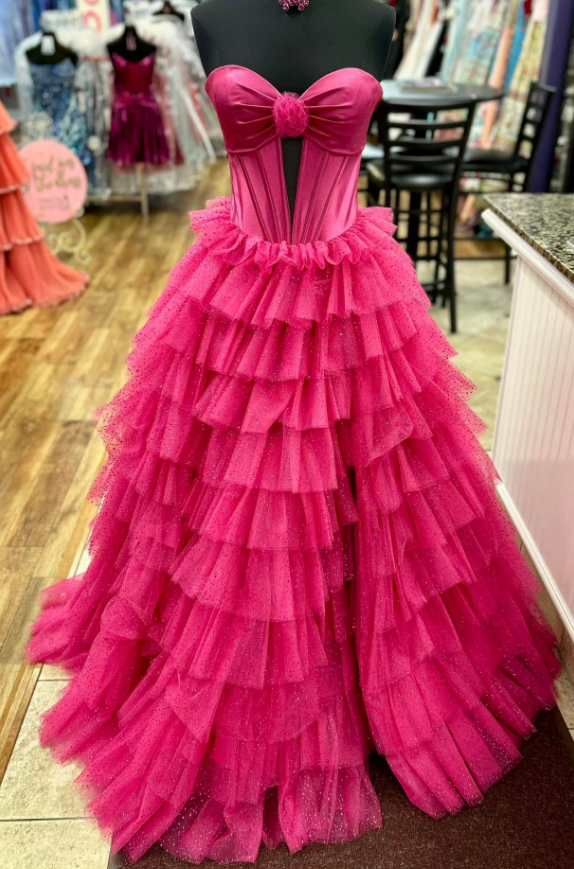 Strapless Long Prom Dress with Sparkly Ruffle Skirt