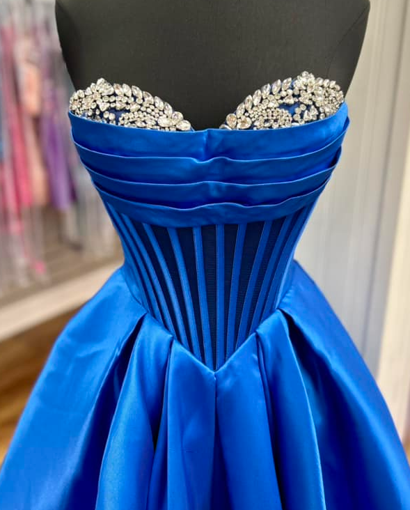 Strapless Royal Blue Long Prom Dress with Beading