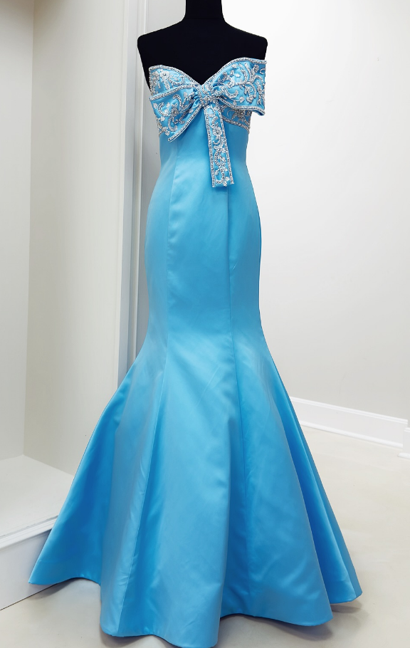 Strapless Mermaid Long Prom Dresses with Bow and Beading