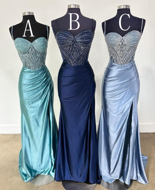 Strapless Mermaid Long Prom Dress with Beading and Slit