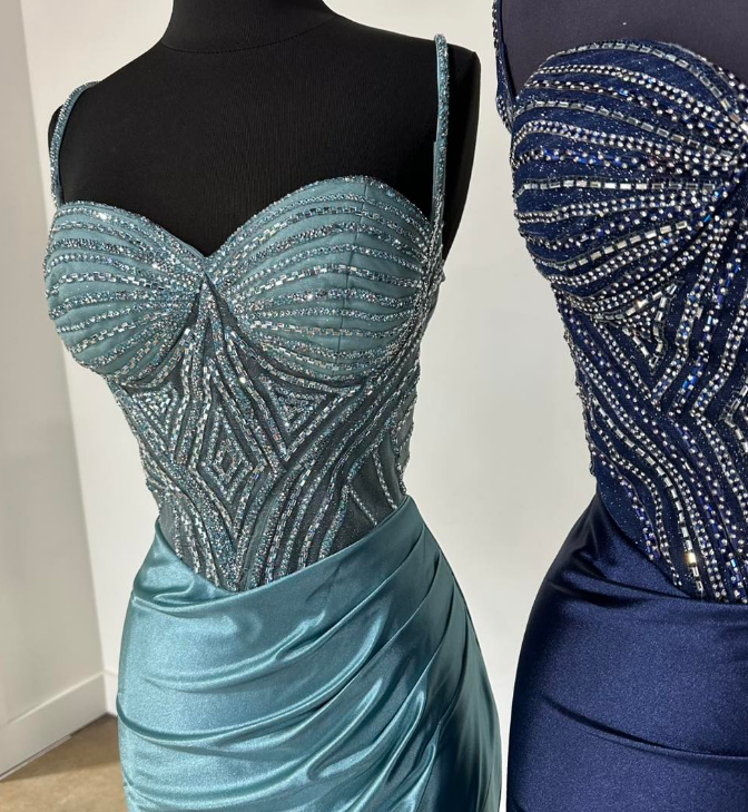 Strapless Mermaid Long Prom Dress with Beading and Slit