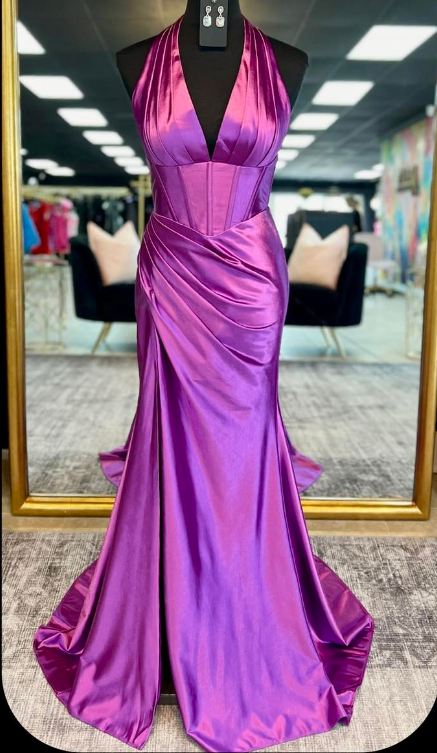 Halter Mermaid Long Prom Dress with Open Back