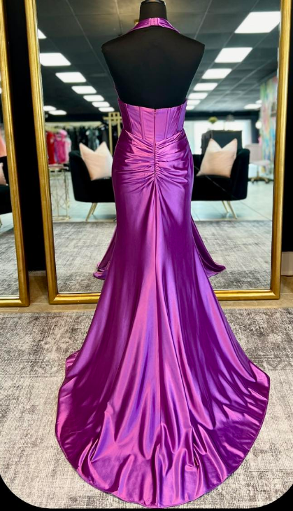 Halter Mermaid Long Prom Dress with Open Back