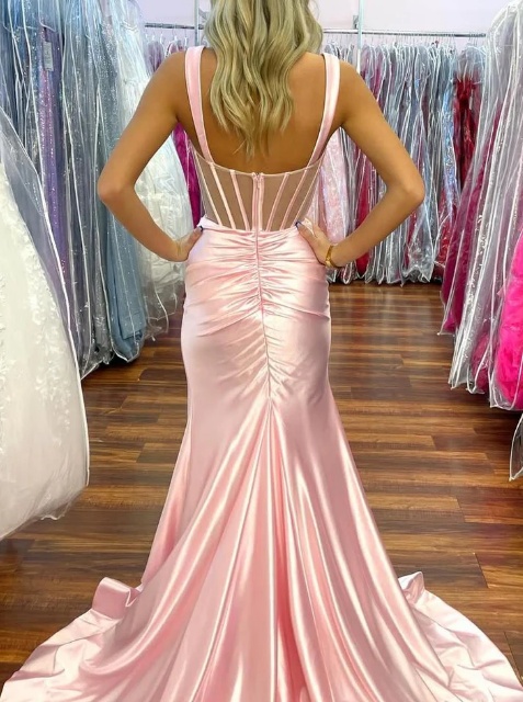 Pink Mermaid Long Prom Dress with Slit