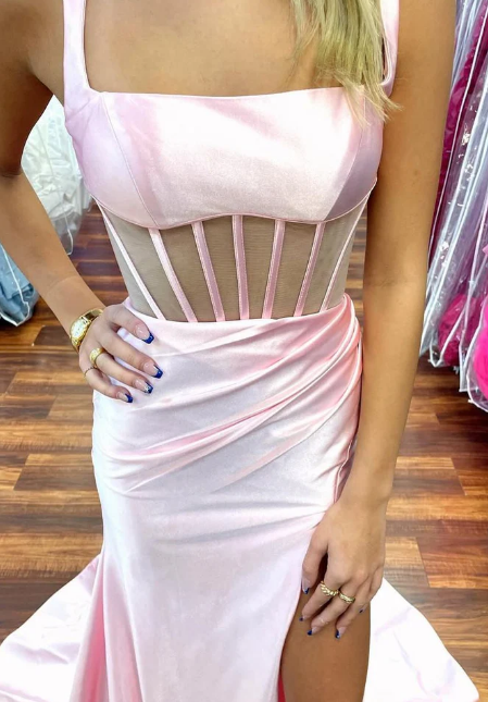 Pink Mermaid Long Prom Dress with Slit