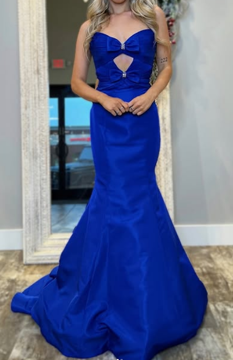 Royal Blue Mermaid Long Prom Dress with Bow and Keyhole