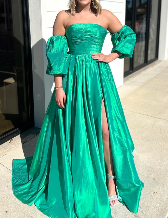 Strapless Long Prom Dress with Removable Sleeves