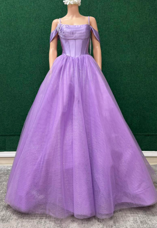 Off the Shoulder Ballgown Long Prom Dresses with Sparkle Tulle Skirt