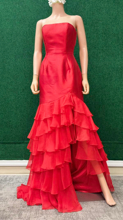 Strapless Mermaid Long Prom Dress with Ruffle Skirt