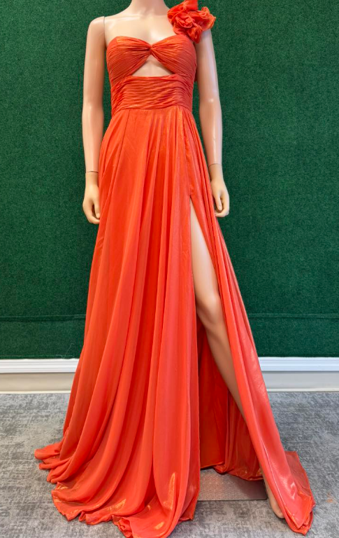 One Shoulder Long Prom Dress with Keyhole and Slit