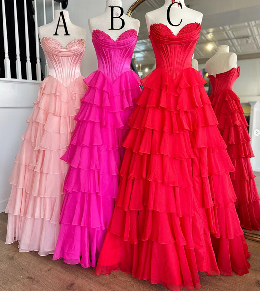 Strapless Ball Gown Long Prom Dress with Ruffle Skirt