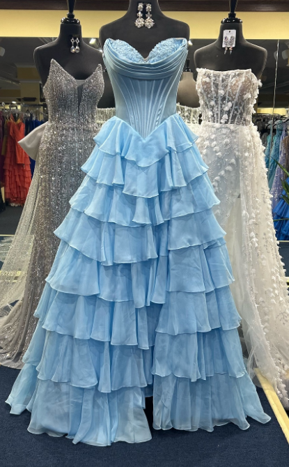 Strapless Ball Gown Long Prom Dress with Ruffle Skirt
