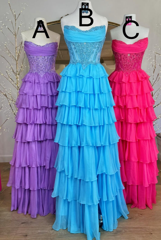 Strapless Long Prom Dress with Ruffle Skirt