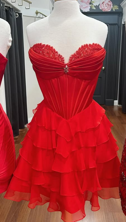 Red Homecoming Dress,Short Prom Dress,Back To School HOCO Dress