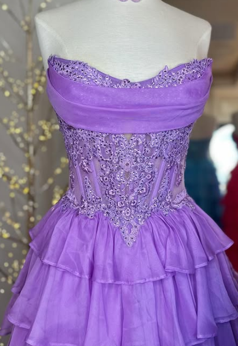 Strapless Long Prom Dress with Ruffle Skirt