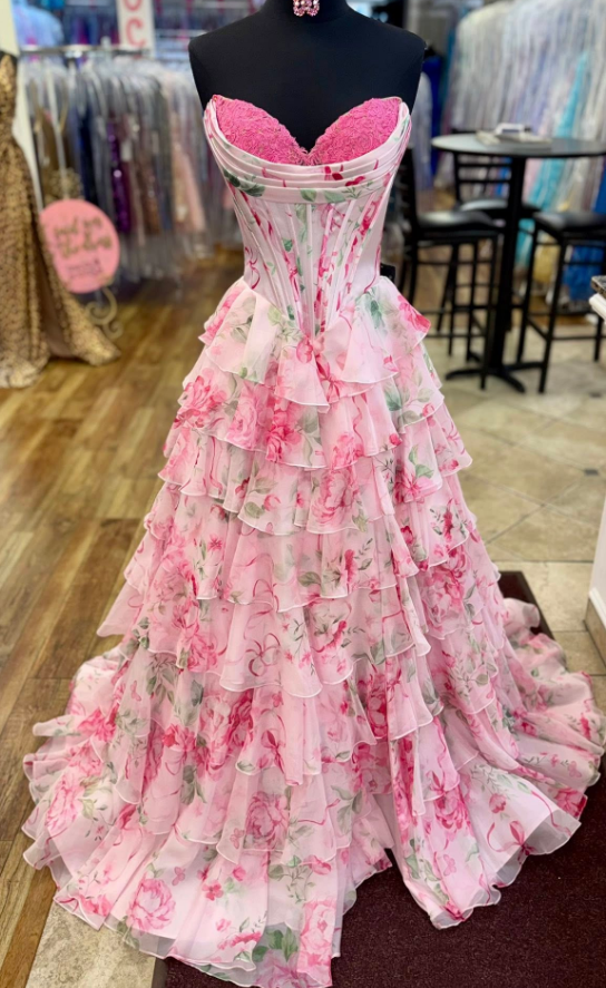 Strapless Long Prom Dress with Ruffle Skirt