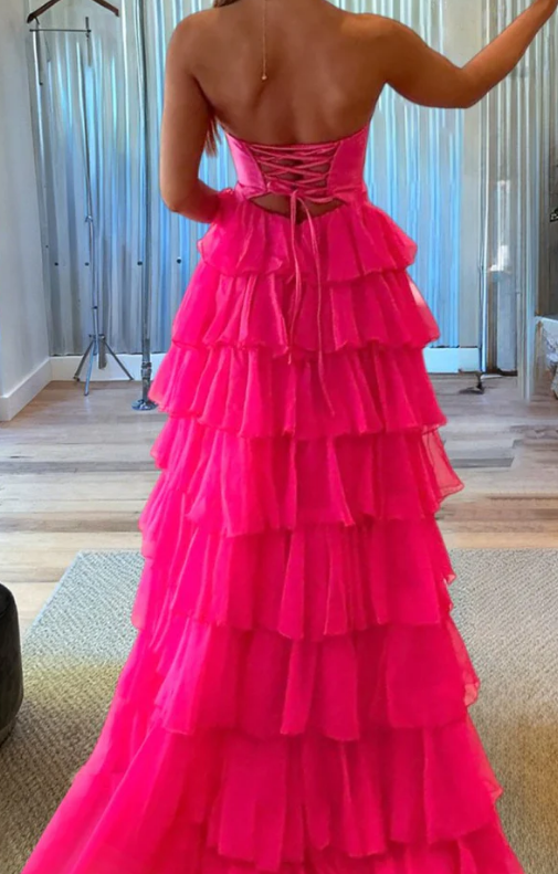 Strapless Long Prom Dress with Keyhole and Ruffle Skirt