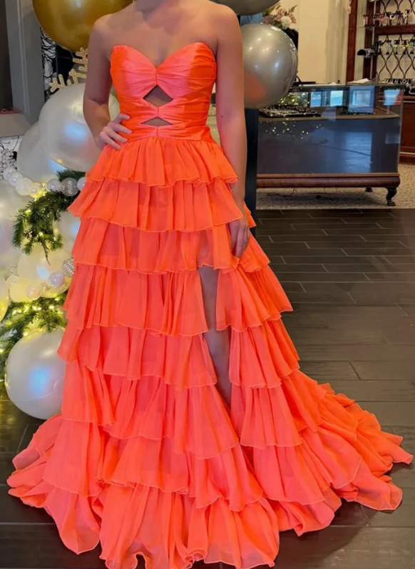 Strapless Long Prom Dress with Keyhole and Ruffle Skirt