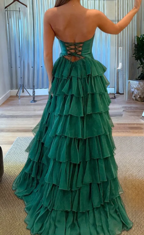 Strapless Long Prom Dress with Keyhole and Ruffle Skirt