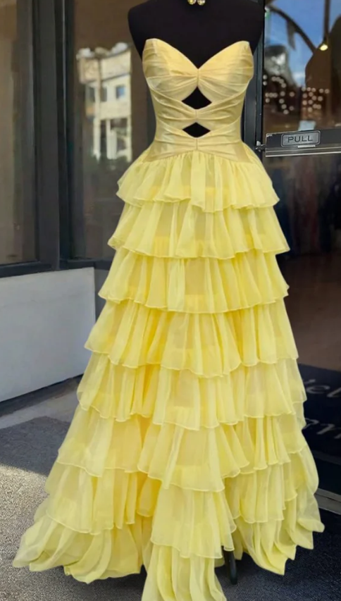 Strapless Long Prom Dress with Keyhole and Ruffle Skirt