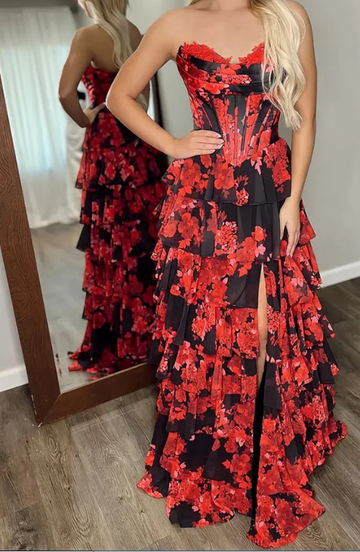 Strapless Long Prom Dress with Ruffle Skirt