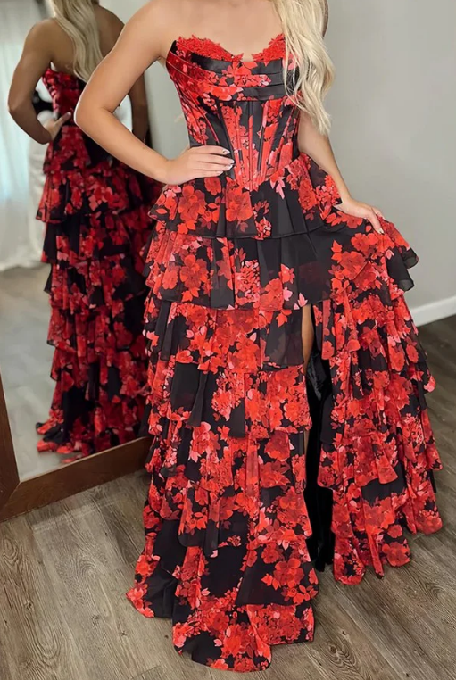 Strapless Long Prom Dress with Ruffle Skirt