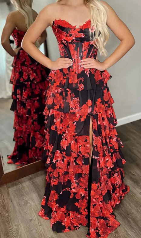 Strapless Long Prom Dress with Ruffle Skirt