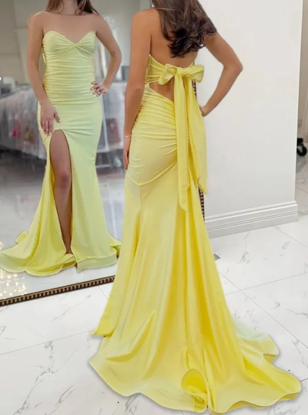Strapless Long Prom Dress with Slit