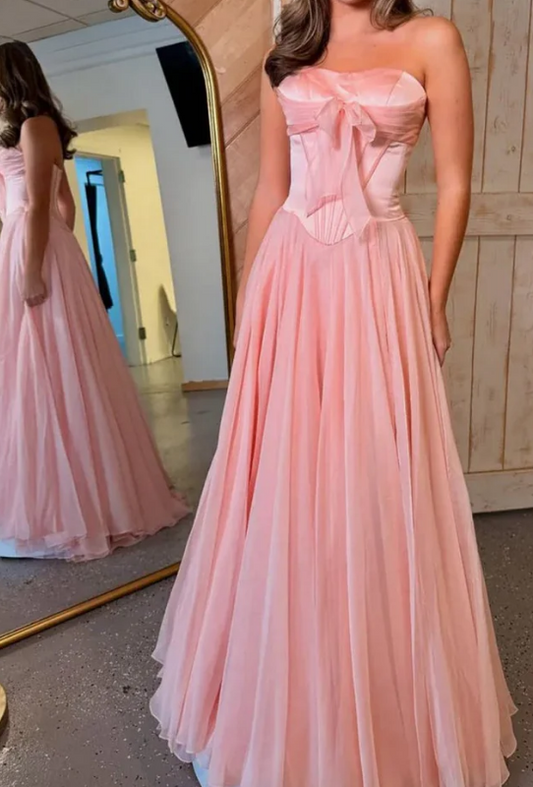 Strapless Long Prom Dress with Bow
