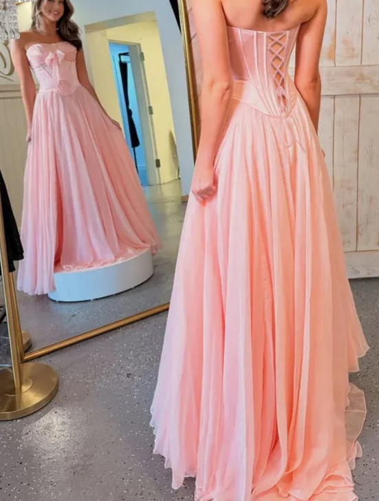 Strapless Long Prom Dress with Bow