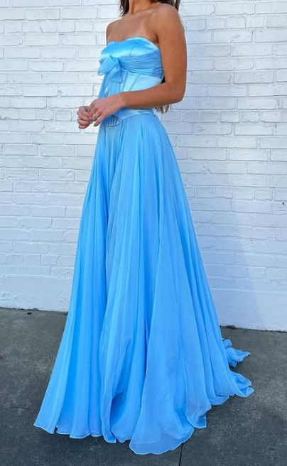 Strapless Long Prom Dress with Bow