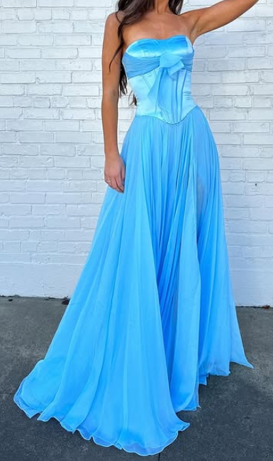 Strapless Long Prom Dress with Bow