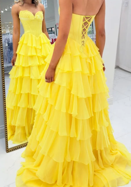 Strapless A-line Long Prom Dress with Bow and Ruffle Skirt