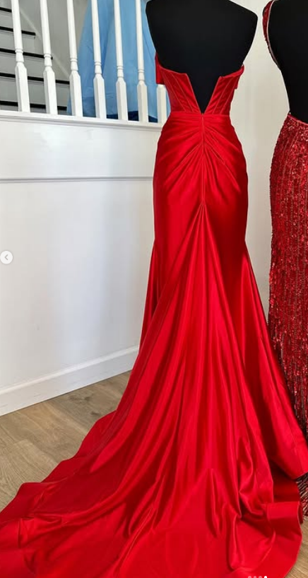 Strapless Red Long Prom Dress with Bow