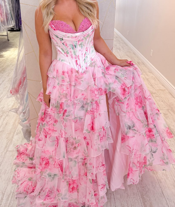 Strapless Long Prom Dress with Ruffle Skirt