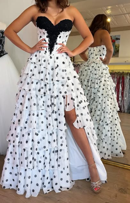 Strapless Polka Dot Long Prom Dress with Slit