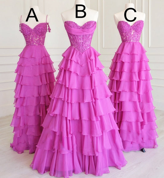 2026 New Style Long Prom Dress with Lace Top and Chiffon Ruffle Skirt