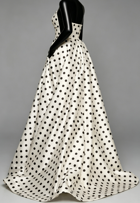 Strapless Polka Dot Long Prom Dress with Slit
