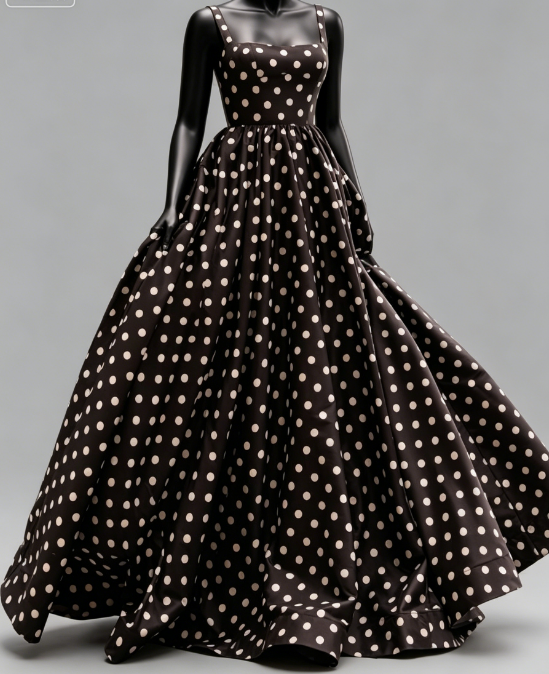 Straps Polka Dot Long Prom Dress