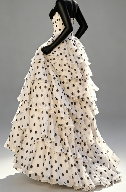 Strapless Polka Dot Long Prom Dress with Slit
