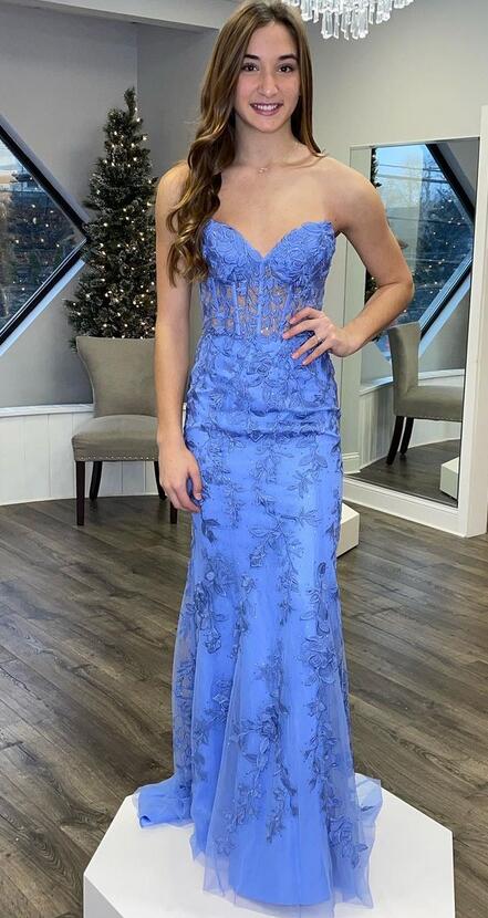 Strapless Lace Mermaid Long Prom Dresses