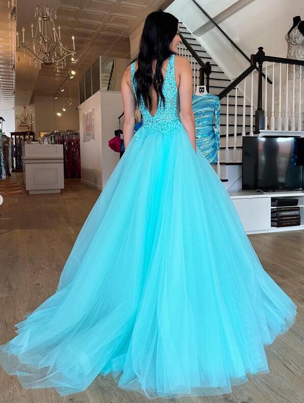 Open Back V-neck Long Prom Dress